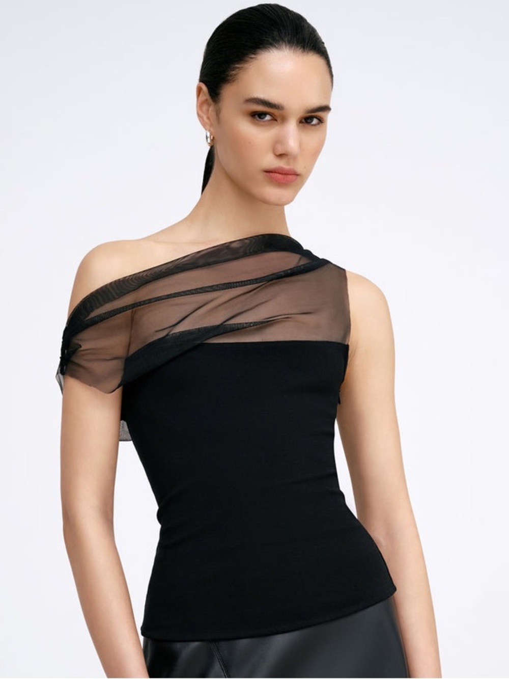 Marcella NYC Cabrini Top European Ponte & Mesh Drape Top XS